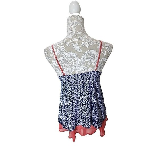 THML Women Blue Print Tank Top Layered Blouse With Embroidery Xsmall XS - Picture 4 of 8